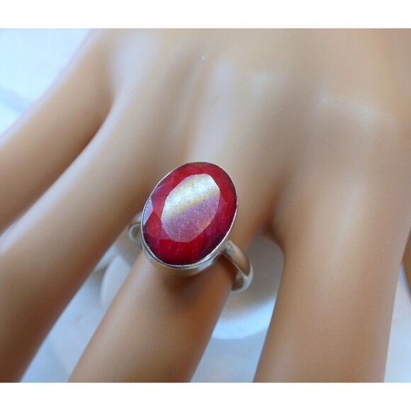 Natural Raw Red Ruby Gemstone Sterling Silver Handmade Ring Sz 7.75 - Picture 9 of 10